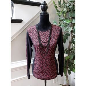 George Kotsiopoulos Leopard Print Blouse Womens Size 2 Red Black Long Sleeve Top